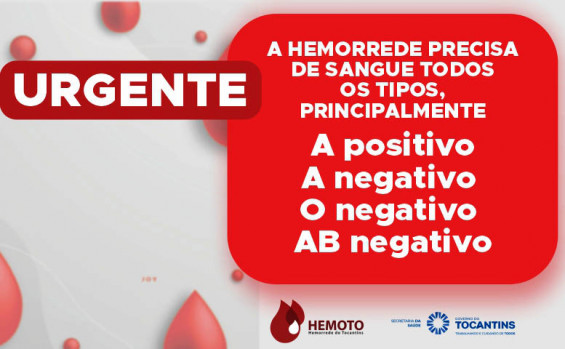 Com estoque em situação crítica, Hemorrede Tocantins reforça pedido por doação de sangue